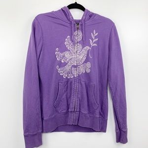 Lucky Brand Purple Embroidered Zip Up Hoodie S